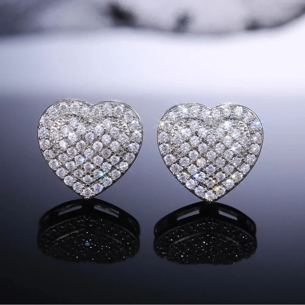 Silver Crystal Heart Stud Earrings - Picture 3 of 10